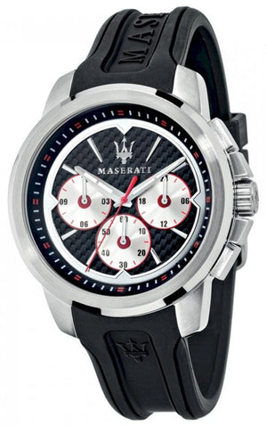 Maserati SFIDA Chronograph Black Silver Dial Black Rubber Strap Watch For Men - R8851123001 Authentic Buy Shop Now