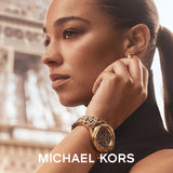 Michael Kors Lennox Three Hand Crystals Gold Dial Two Tone Steel Strap Watch For Women - MK7284 Authentic Buy Shop Now