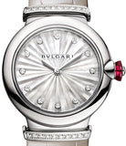 Bvlgari LVCEA Diamonds Silver Mother of Pearl Dial Silver Leather Strap Watch for Women - LVCEA103367 Authentic Buy Shop Now