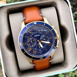 Fossil Grant Sport Chronograph Blue Dial Brown Leather Strap Watch for Men - FS5268 Authentic Buy Shop Now
