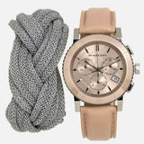 Burberry The City Chronograph Rose Gold Dial Beige Leather Strap Watch For Women - BU9702 Authentic Buy Shop Now