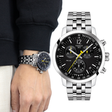 Tissot PRC 200 Chronograph Black Dial Silver Steel Strap Watch For Men - T114.417.11.057.00 Authentic Buy Shop Now