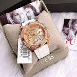 Guess Confetti Crystal Rose Gold Dial White Silicone Strap Watch For Women - W1098L5 Authentic Buy Shop Now