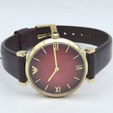 Emporio Armani Gianni T Bar Burgundy Dial Burgundy Leather Strap Watch For Women - AR1758 Authentic Buy Shop Now