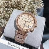 Michael Kors Uptown Glam Parker Chronograph Rose Gold Dial Steel Strap Watch for Women - MK5663 Authentic Buy Shop Now