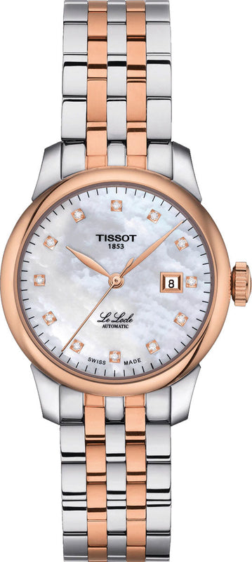 Tissot Le Locle Automatic Diamonds Mother of Pearl White Dial Two Tone Steel Strap Watch For Women - T006.207.22.116.00 Authentic Buy Shop Now