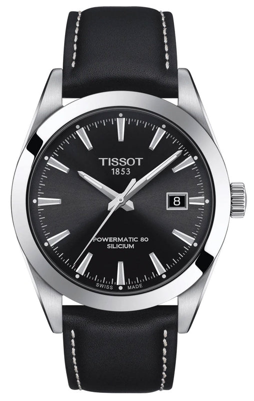 Tissot Gentleman Powermatic 80 Silicium Black Dial Black Leather Strap Watch For Men - T127.407.16.051.00 Authentic Buy Shop Now
