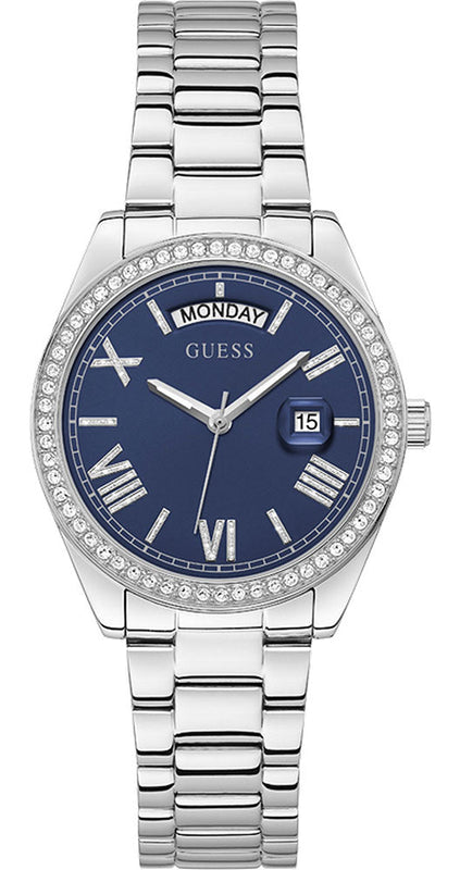 Guess Luna Diamonds Blue Dial Silver Steel Strap Watch for Women - GW0307L1 Authentic Buy Shop Now