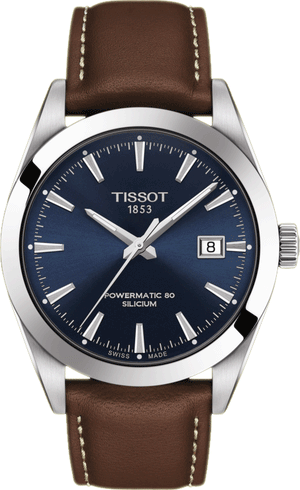 Tissot Gentleman Powermatic 80 Silicium Blue Dial Brown Leather Strap Watch For Men - T127.407.16.041.00 Authentic Buy Shop Now
