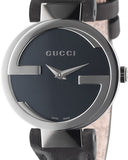 Gucci G Interlocking Black Dial Black Leather Strap Watch For Women - YA133501 Authentic Buy Shop Now