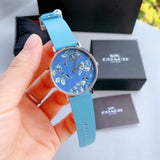 Coach Perry Floral Blue Dial Blue Leather Strap Watch for Women - 14503294 Authentic Buy Shop Now