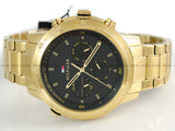Tommy Hilfiger Troy Chronograph Black Dial Gold Steel Strap Watch For Men - 1792109 Authentic Buy Shop Now