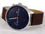 Tommy Hilfiger Chase Chronograph Grey Dial Brown Leather Strap Watch For Men - 1791487 Authentic Buy Shop Now