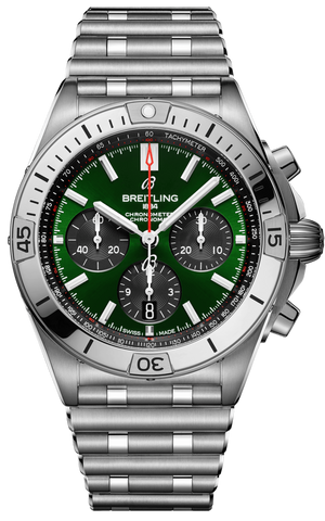 Breitling Chronomat B01 42 Green Dial Silver Steel Strap Watch for Men - AB0134101L1A1 Authentic Buy Shop Now