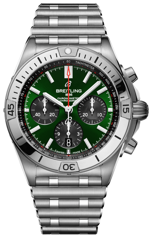 Breitling Chronomat B01 42 Green Dial Silver Steel Strap Watch for Men - AB0134101L1A1 Authentic Buy Shop Now