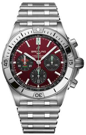 Breitling Chronomat B01 42 Six Nations Wales Red Dial Silver Steel Strap Watch for Men - AB0134A61K1A1 Authentic Buy Shop Now