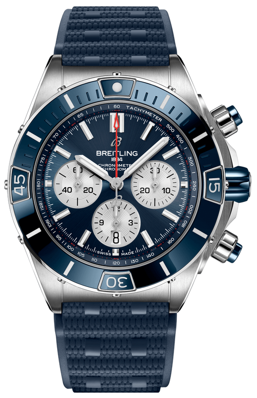 Breitling Super Chronomat B01 44 Blue Dial Blue Rubber Strap Watch for Men - AB0136161C1S1 Authentic Buy Shop Now