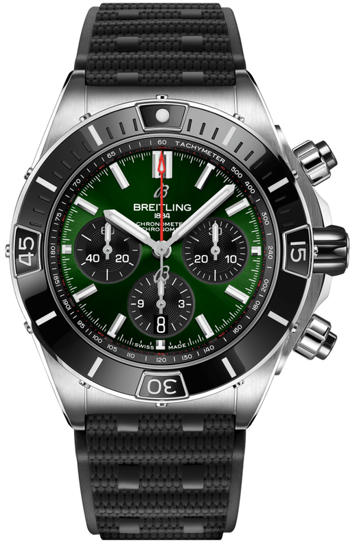 Breitling Super Chronomat B01 44 Green Dial Black Rubber Strap Watch for Men - AB0136251L1S1 Authentic Buy Shop Now