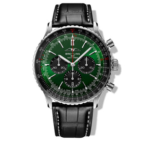 Breitling Navitimer B01 Chronograph 46 Green Dial Black Leather Strap Watch for Men - AB0137241L1P1 Authentic Buy Shop Now