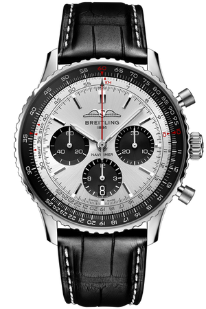 Breitling Navitimer B01 Chronograph 43 Silver Dial Black Leather Strap Watch for Men - AB0138241G1P1 Authentic Buy Shop Now