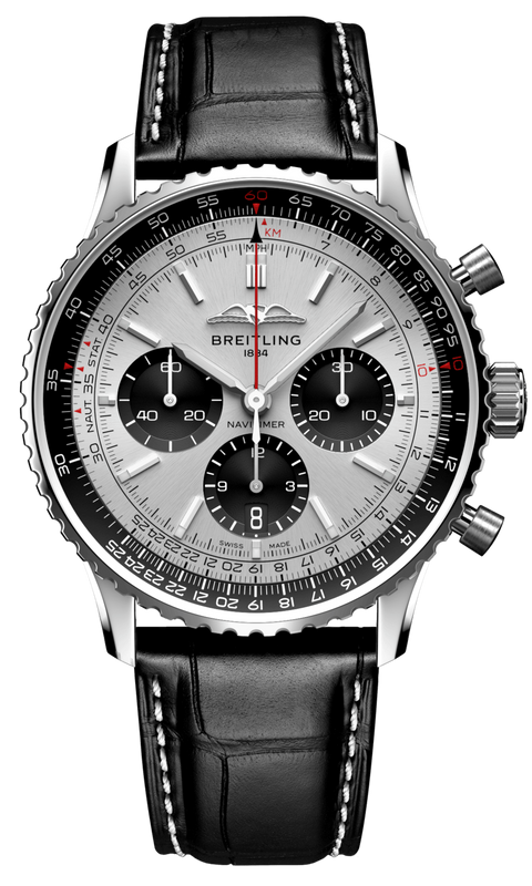 Breitling Navitimer B01 Chronograph 43 Silver Dial Black Leather Strap Watch for Men - AB0138241G1P1 Authentic Buy Shop Now