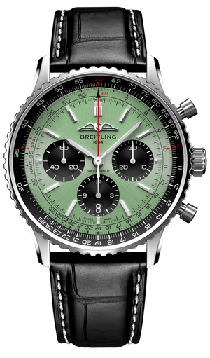 Breitling Navitimer B01 Chronograph 43 Green Dial Black Leather Strap Watch for Men - AB0138241L1P1 Authentic Buy Shop Now
