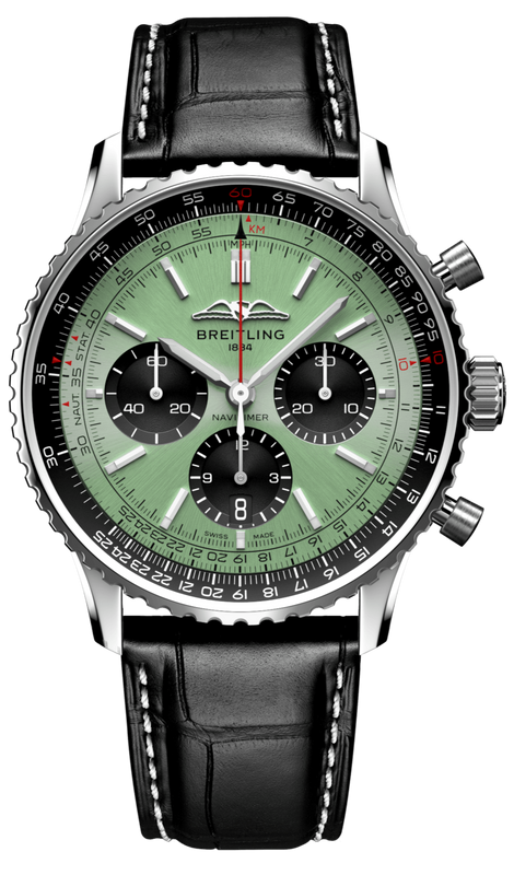 Breitling Navitimer B01 Chronograph 43 Green Dial Black Leather Strap Watch for Men - AB0138241L1P1 Authentic Buy Shop Now