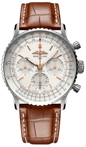 Breitling Navitimer B01 Chronograph 41 White Dial Brown Leather Strap Watch for Men - AB0139211G1P1 Authentic Buy Shop Now