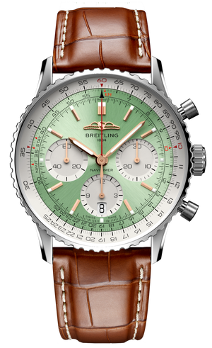 Breitling Navitimer B01 Chronograph 41 Green Dial Brown Leather Strap Watch for Men - AB0139211L1P1 Authentic Buy Shop Now