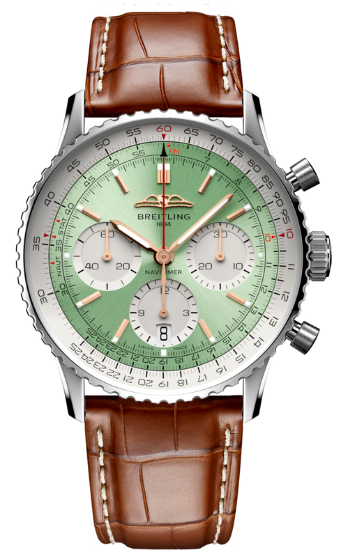 Breitling Navitimer B01 Chronograph 41 Green Dial Brown Leather Strap Watch for Men - AB0139211L1P1 Authentic Buy Shop Now