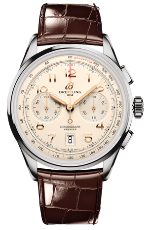 Breitling Premier B01 Chronograph 42 White Dial Brown Leather Strap Watch for Men - AB0145211G1P1 Authentic Buy Shop Now