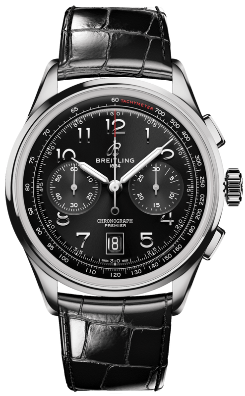 Breitling Premier B01 Chronograph 42 Black Dial Black Leather Strap Watch for Men - AB0145221B1P1 Authentic Buy Shop Now