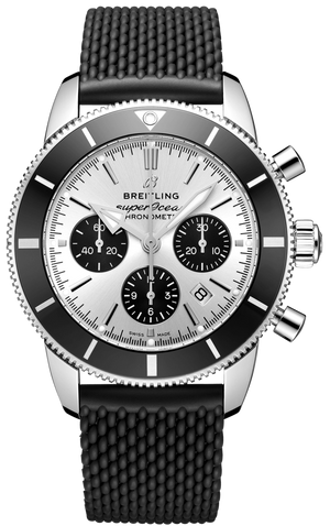 Breitling Superocean Heritage B01 Chronograph 44 Silver Dial Black Mesh Bracelet Watch for Men - AB0162121G1S1 Authentic Buy Shop Now