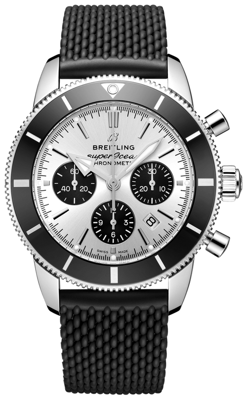 Breitling Superocean Heritage B01 Chronograph 44 Silver Dial Black Mesh Bracelet Watch for Men - AB0162121G1S1 Authentic Buy Shop Now