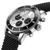 Breitling Superocean Heritage B01 Chronograph 44 Silver Dial Black Mesh Bracelet Watch for Men - AB0162121G1S1 Authentic Buy Shop Now