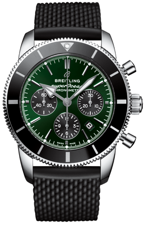Breitling Superocean Heritage B01 Chronograph 44 Limited Edition Green Dial Black Mesh Bracelet Watch for Men - AB01621A1L1S1 Authentic Buy Shop Now