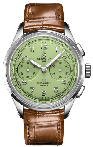 Breitling Premier B09 Chronograph 40 Green Dial Brown Leather Strap Watch for Men - AB0930D31L1P1 Authentic Buy Shop Now