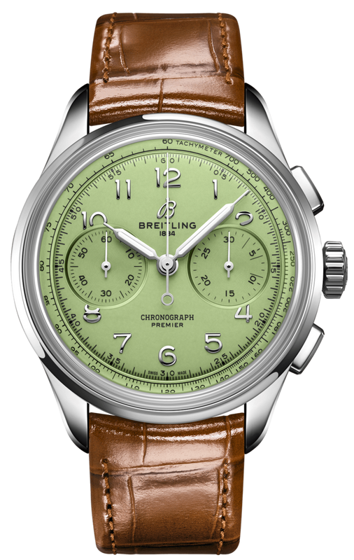 Breitling Premier B09 Chronograph 40 Green Dial Brown Leather Strap Watch for Men - AB0930D31L1P1 Authentic Buy Shop Now