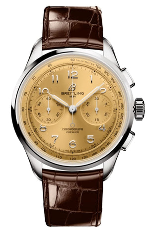 Breitling Premier B09 Chronograph 40 Beige Dial Brown Leather Strap Watch for Men - AB0930F51H1P1 Authentic Buy Shop Now