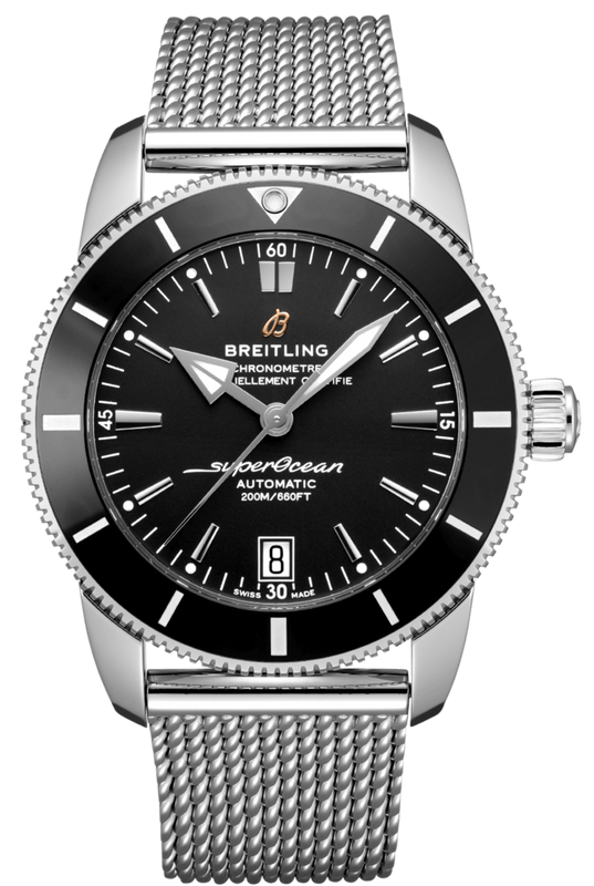 Breitling Superocean Heritage B20 Automatic 42 Black Dial Silver Mesh Bracelet Watch for Men - AB2010121B1A1 Authentic Buy Shop Now