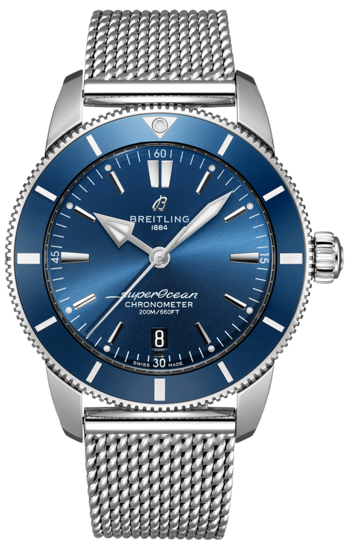 Breitling Superocean Heritage B20 Automatic 44 Blue Dial Silver Mesh Bracelet Watch for Men - AB2030161C1A1 Authentic Buy Shop Now