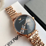 Emporio Armani Gianni T Bar Black Dial Rose Gold Steel Strap Watch For Women - AR11206 Authentic Buy Shop Now