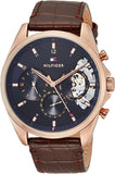 Tommy Hilfiger Baker Chronograph Blue Dial Brown Leather Strap Watch For Men - 1710453 Authentic Buy Shop Now