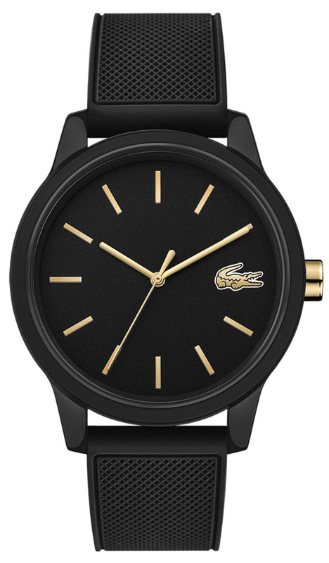 Lacoste 12.12 Black Dial Black Silicon Strap Watch for Men - 2011010 Authentic Buy Shop Now
