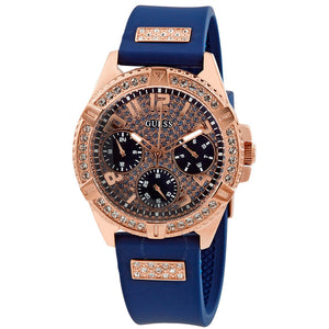 Guess Frontier DIamonds Gold Dial Blue Rubber Strap Watch For Women - W1160L3 Authentic Buy Shop Now