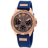 Guess Frontier DIamonds Gold Dial Blue Rubber Strap Watch For Women - W1160L3 Authentic Buy Shop Now