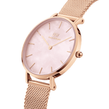 Daniel Wellington Petite Melrose Mother of Pearl Pink Dial Pink Mesh Strap Watch For Women - DW00100513 Authentic Buy Shop Now