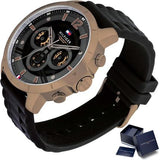 Tommy Hilfiger Luca Chronograph Black Dial Black Rubber Strap Watch For Men - 1710491 Authentic Buy Shop Now