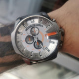 Diesel Mega Chief Chronograph White Dial Silver Steel Strap Watch For Men - DZ4328 Authentic Buy Shop Now