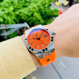 Maurice Lacroix Aikon Automatic Date Orange Dial Silver Steel Strap Watch For Men - AI6008-SS00F-530-E Authentic Buy Shop Now